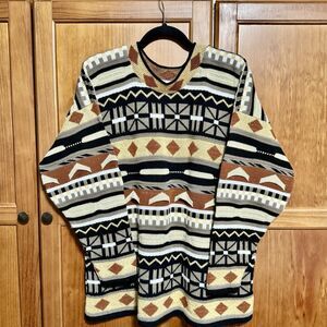 Vintage Chunky Oversized Holiday 3D Geometric Gold Knit Sweater Oversize XL USA